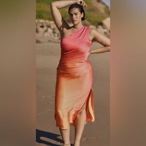 Anthropologie One-Shoulder Pink and Orange Dress